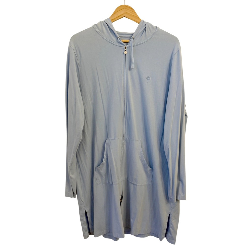 Coolibar Cabana Long Zip-Up Hoodie Women XL Coastal UPF 50 Bamboo Coverup Jacket - Picture 2 of 12